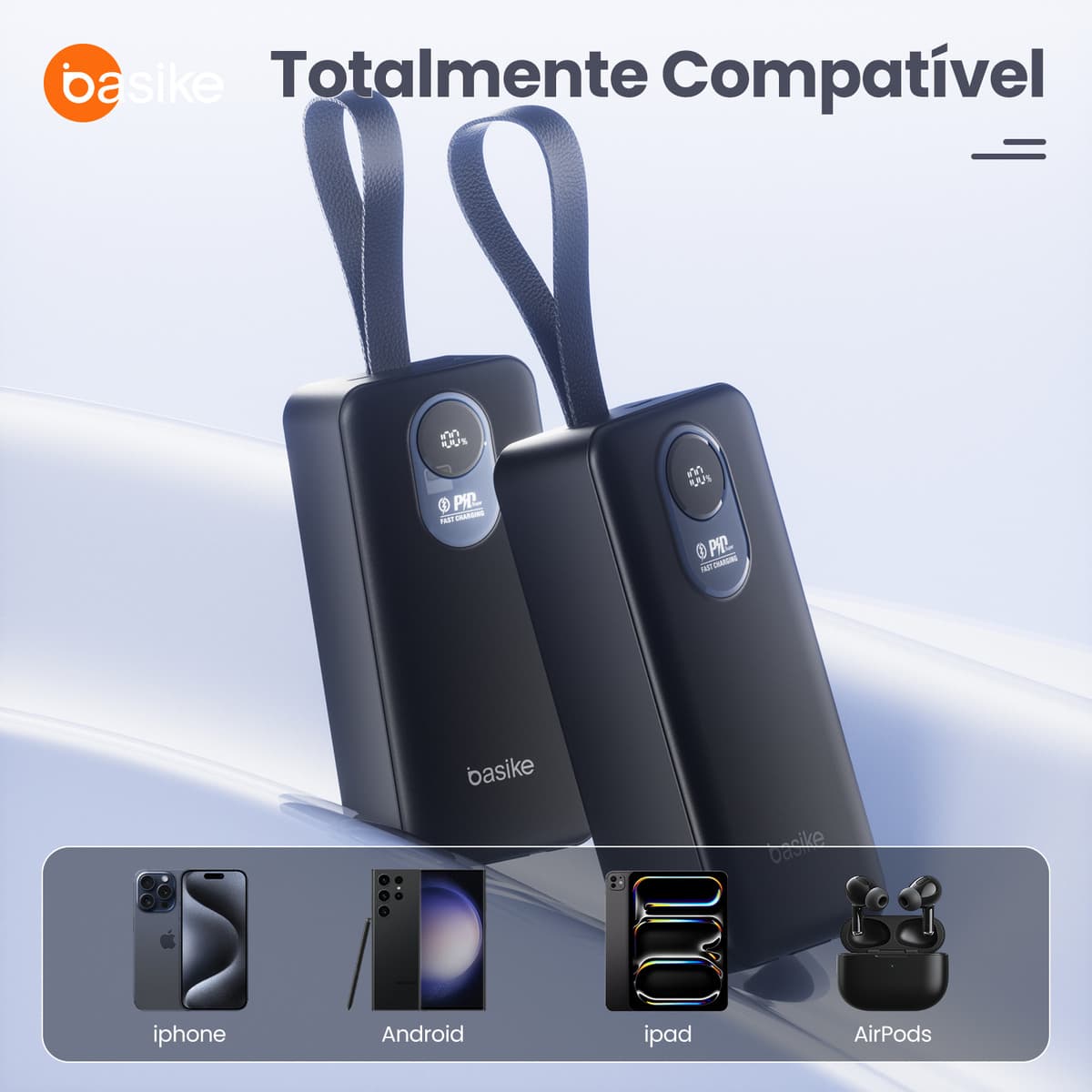 Power Bank Basike com cabos embutidos
