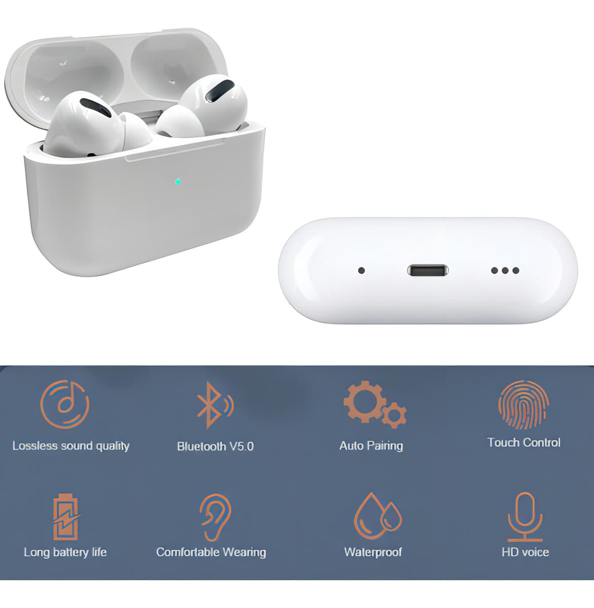 Detalhe do fone B Basto no estojo de carregamento.