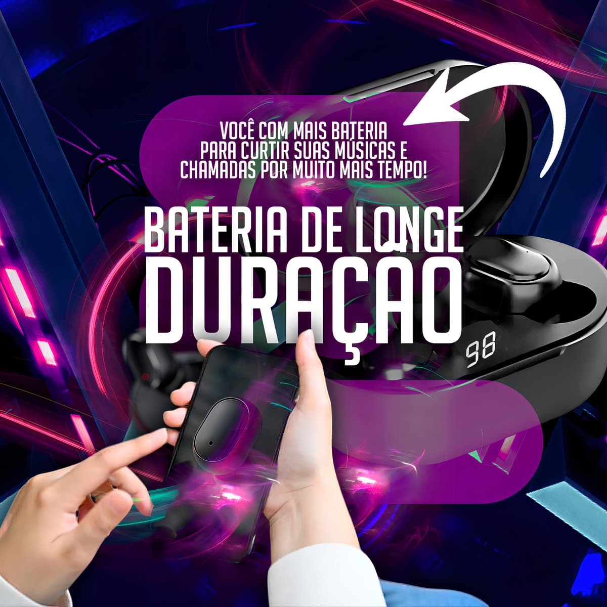 Fone de Ouvido Bluetooth Sem Fio com Visor - Em uso