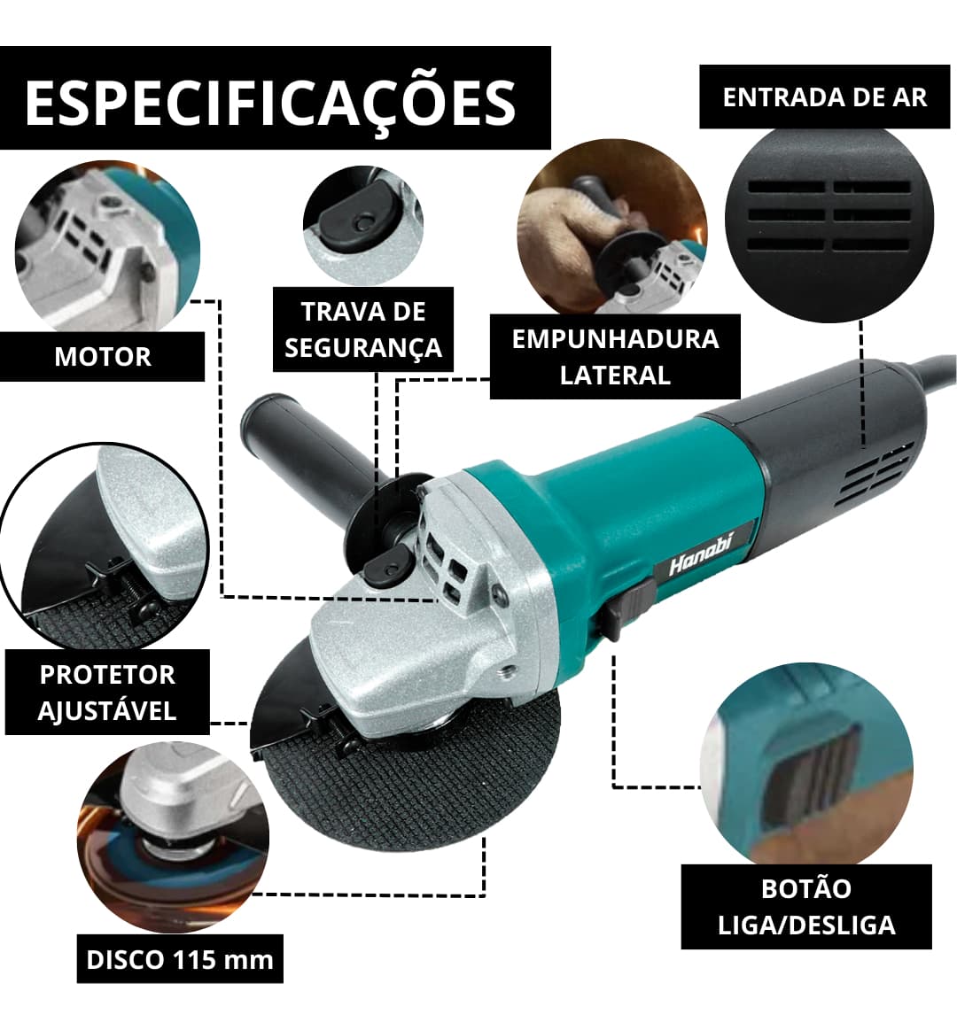 Esmerilhadeira Hanabi em uso