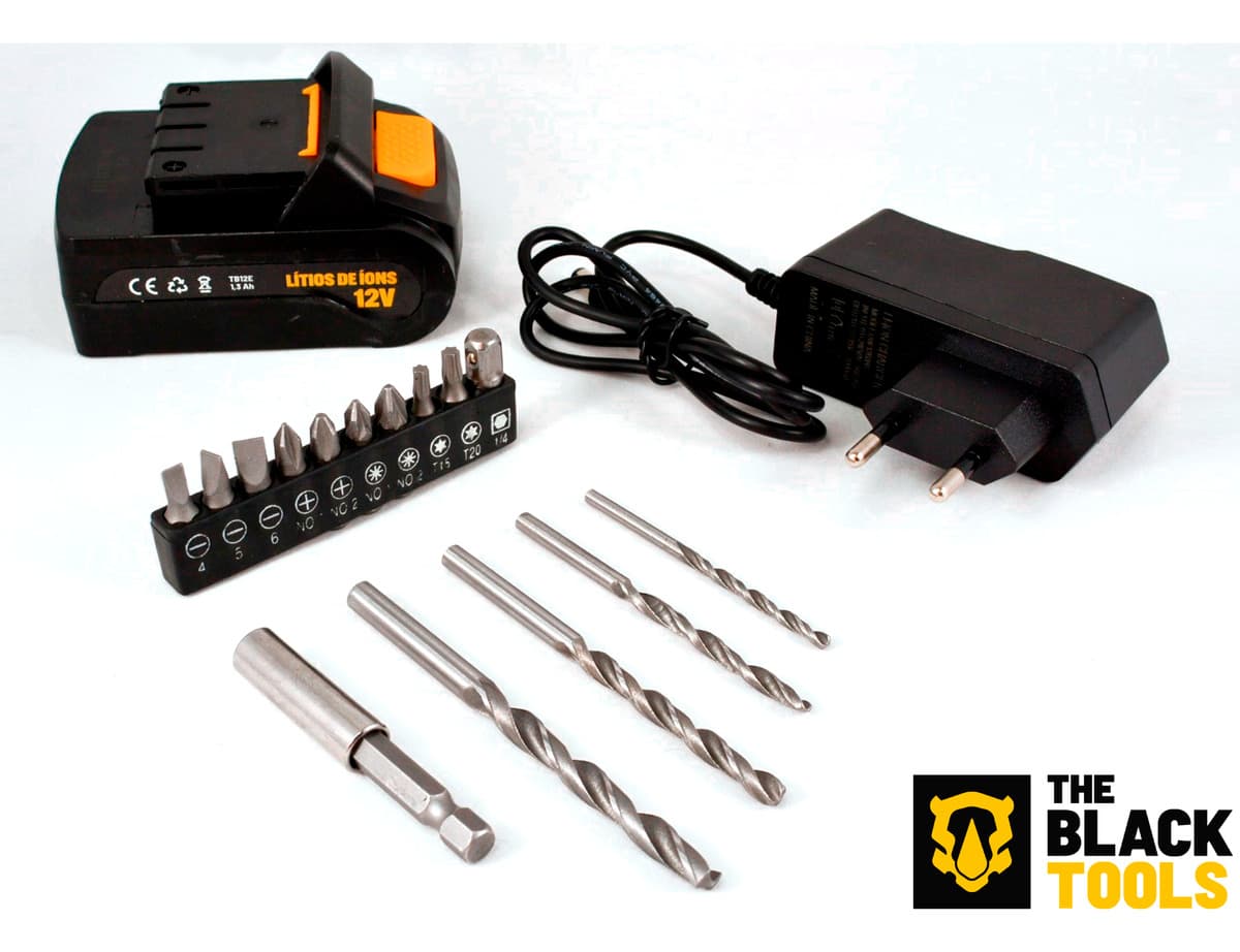 Maleta com Furadeira Parafusadeira The Black Tools e acessórios