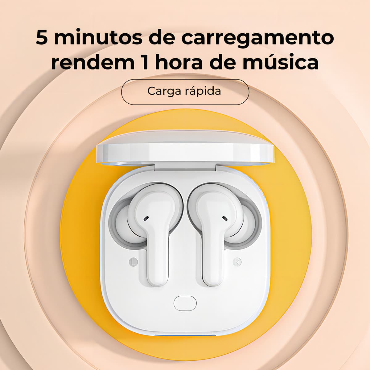 Fones QCY T13 dentro do estojo de carregamento
