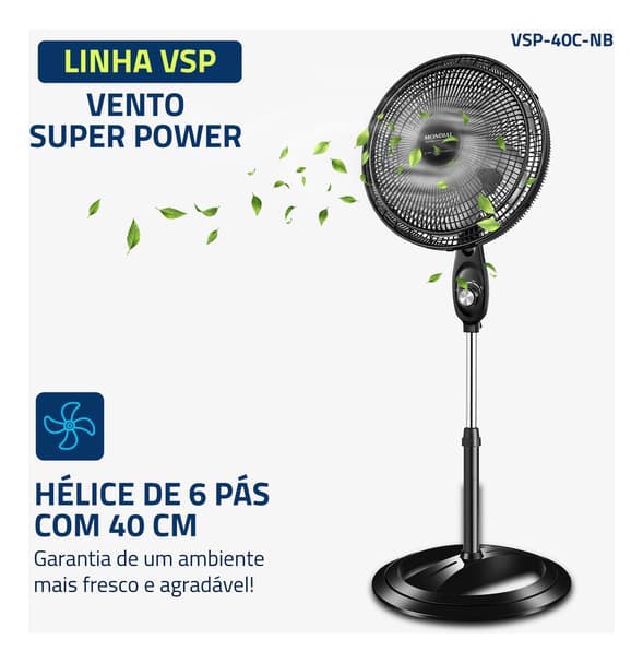 Detalhe da hélice com 6 pás do Ventilador Coluna Super Power Mondial