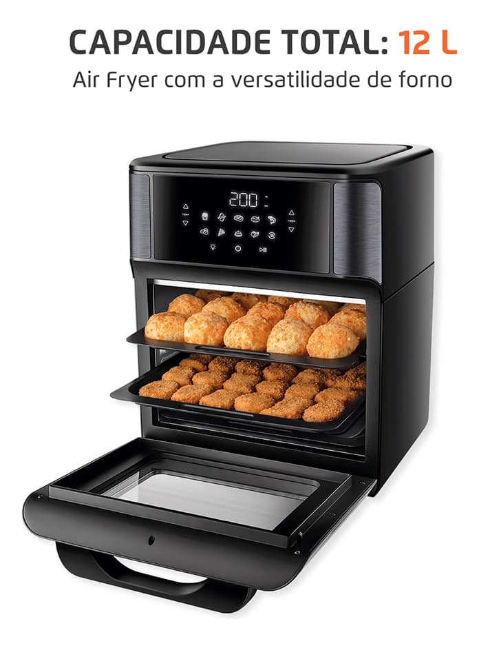 Interior da Fritadeira Air Fryer Forno Mondial com assadeiras