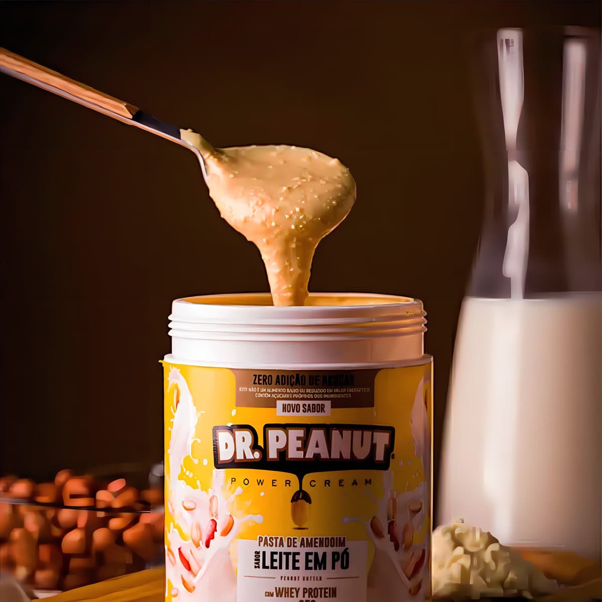 Dr Peanut Power Cream Sabor Leite em Pó, textura cremosa